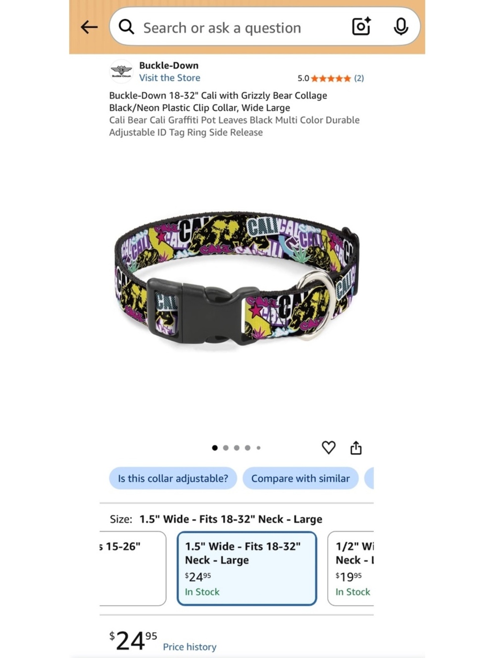 New Buckle-Down 18-32" Adjustable Dog Collar with Grizzly Bear Collage Design - Picture 4 of 4